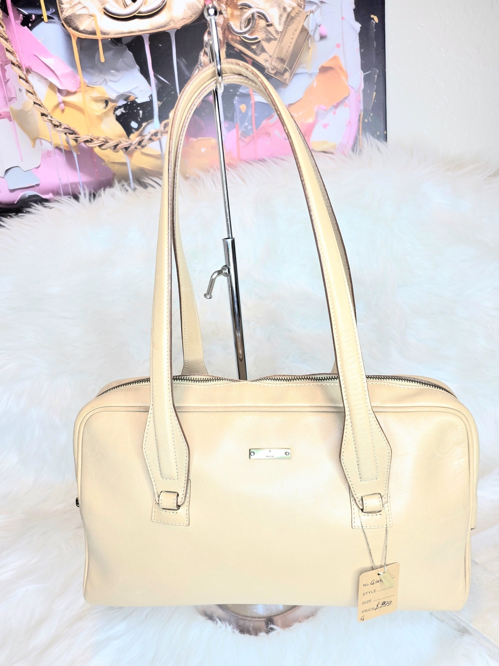Gucci Vintage Satchel Leather Shoulder Bag Camel with Dual Shoulder Straps